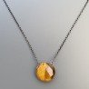 Collana Girocollo Con Catena Brunito Argento 925 E Occhio Di Tigre Taglio Briolette Sfaccettato A Mano 1Pz