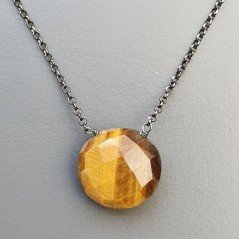 Collana Girocollo Con Catena Brunito Argento 925 E Occhio Di Tigre Taglio Briolette Sfaccettato A Mano 1Pz Collana Girocollo Con Catena Brunito Argento 925 E Occhio Di Tigre Taglio Briolette Sfaccettato A Mano 1Pz