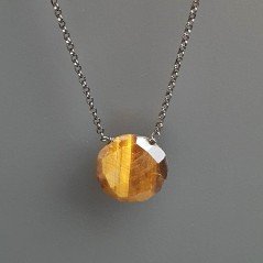 Collana Girocollo Con Catena Brunito Argento 925 E Occhio Di Tigre Taglio Briolette Sfaccettato A Mano 1Pz Collana Girocollo Con Catena Brunito Argento 925 E Occhio Di Tigre Taglio Briolette Sfaccettato A Mano 1Pz
