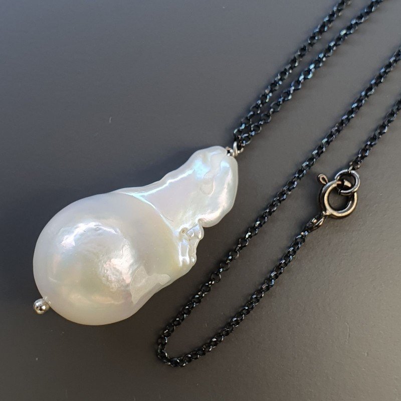 Collana Girocollo Con Catena Brunito Argento 925 E Pearle Di Fiume Scaramazze 1Pz