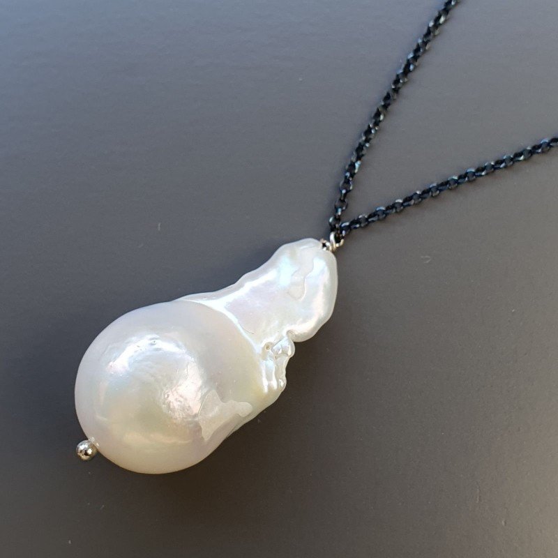 Collana Girocollo Con Catena Brunito Argento 925 E Pearle Di Fiume Scaramazze 1Pz
