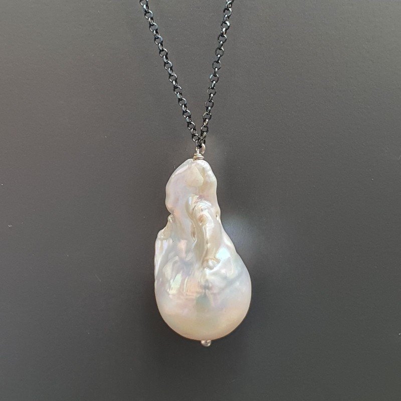 Collana Girocollo Con Catena Brunito Argento 925 E Pearle Di Fiume Scaramazze 1Pz