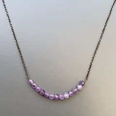 Collana Girocollo Con Catena Brunito Argento 925 E Ametista Braziliana Taglio Tondo Sfaccettato A Mano 1Pz
