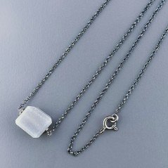 Collana Girocollo Con Catena Brunito Argento 925 E Pietra Di Luna Grigia Taglio Sassi Irregolare Sfaccettato A Mano 1Pz