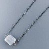Collana Girocollo Con Catena Brunito Argento 925 E Pietra Di Luna Grigia Taglio Sassi Irregolare Sfaccettato A Mano 1Pz