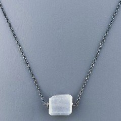 Collana Girocollo Con Catena Brunito Argento 925 E Pietra Di Luna Grigia Taglio Sassi Irregolare Sfaccettato A Mano 1Pz