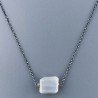 Collana Girocollo Con Catena Brunito Argento 925 E Pietra Di Luna Grigia Taglio Sassi Irregolare Sfaccettato A Mano 1Pz
