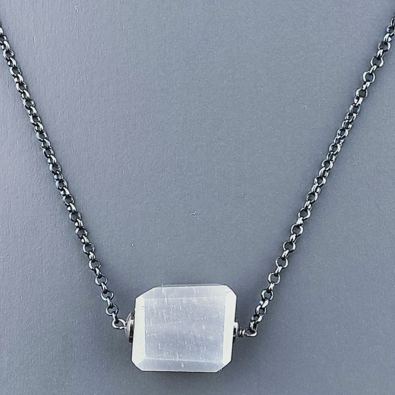 Collana Girocollo Con Catena Brunito Argento 925 E Pietra Di Luna Grigia Taglio Sassi Irregolare Sfaccettato A Mano 1Pz