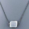 Collana Girocollo Con Catena Brunito Argento 925 E Pietra Di Luna Grigia Taglio Sassi Irregolare Sfaccettato A Mano 1Pz