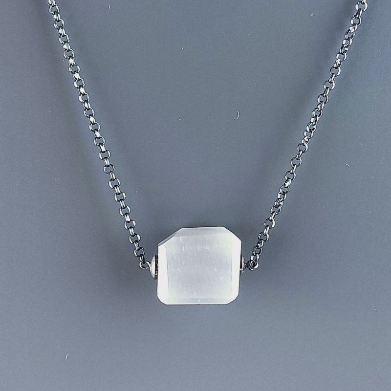 Collana Girocollo Con Catena Brunito Argento 925 E Pietra Di Luna Grigia Taglio Sassi Irregolare Sfaccettato A Mano 1Pz