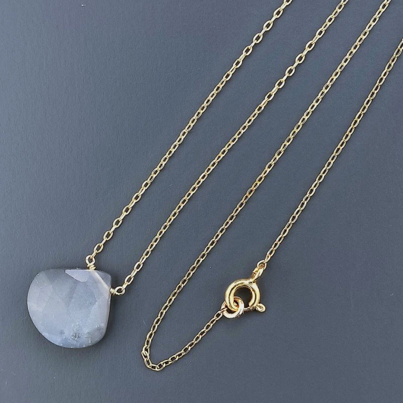 Collana Girocollo Con Catena Dorato Argento 925 E Pietra Di Luna Chocolate Taglio Goccia Briolette Sfaccettato A Mano 1Pz