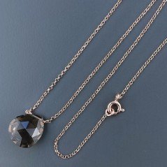 Collana Girocollo Con Catena Oro Rosa Argento 925 E Quarzo Fume Taglio Goccia Briolette Sfaccettato A Mano 1Pz