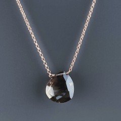 Collana Girocollo Con Catena Oro Rosa Argento 925 E Quarzo Fume Taglio Goccia Briolette Sfaccettato A Mano 1Pz