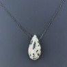 Collana Girocollo Con Catena Brunito Argento 925 E Diaspro Dalmata Taglio Goccia Briolette Sfaccettato A Mano 1Pz