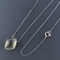 Collana Girocollo Con Catena Rodiato Argento 925 E Quarzo Limone Taglio Fantasia Briolette Sfaccettato A Mano 1Pz