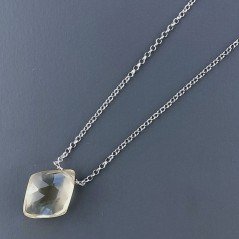 Collana Girocollo Con Catena Rodiato Argento 925 E Quarzo Limone Taglio Fantasia Briolette Sfaccettato A Mano 1Pz