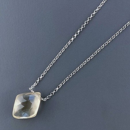 Collana Girocollo Con Catena Rodiato Argento 925 E Quarzo Limone Taglio Fantasia Briolette Sfaccettato A Mano 1Pz