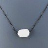 Collana Girocollo Con Catena Brunito Argento 925 E Pietra Di Luna(Adularia) Taglio Cilindro Liscio A Mano 1Pz