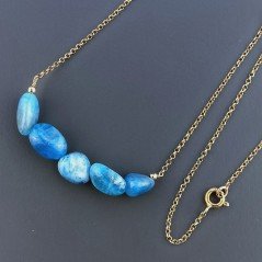 Collana Girocollo Con Catena Dorato Argento 925 E Apatite Taglio Sassi Irregolare Liscio A Mano 1Pz