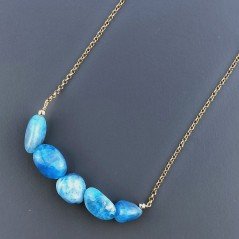 Collana Girocollo Con Catena Dorato Argento 925 E Apatite Taglio Sassi Irregolare Liscio A Mano 1Pz