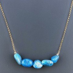 Collana Girocollo Con Catena Dorato Argento 925 E Apatite Taglio Sassi Irregolare Liscio A Mano 1Pz