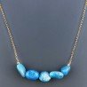 Collana Girocollo Con Catena Dorato Argento 925 E Apatite Taglio Sassi Irregolare Liscio A Mano 1Pz
