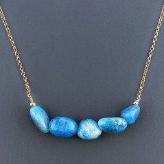 Collana Girocollo Con Catena Dorato Argento 925 E Apatite Taglio Sassi Irregolare Liscio A Mano 1Pz