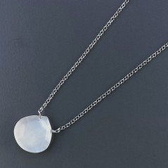 Collana Girocollo Con Catena Rodiato Argento 925 E Pietra Di Luna (Adularia) Taglio Goccia Briolette Sfaccettato A Mano 1Pz