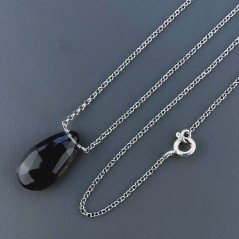 Collana Girocollo Con Catena Rodiato Argento 925 E Quarzo Fume Taglio Goccia Briolette Sfaccettato A Mano 1Pz