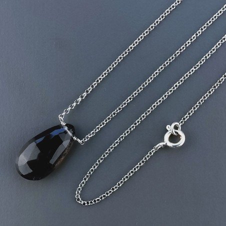 Collana Girocollo Con Catena Rodiato Argento 925 E Quarzo Fume Taglio Goccia Briolette Sfaccettato A Mano 1Pz