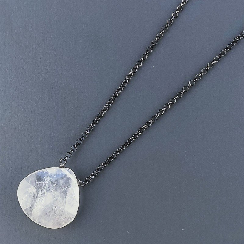 Collana Girocollo Con Catena Dorato Argento 925 E Quarzo Rutillato Oro Taglio Goccia Briolette Sfaccettato A Mano 1Pz