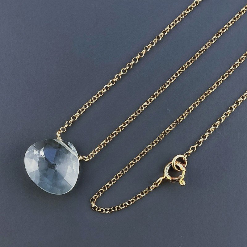 Collana Girocollo Con Catena Dorato Argento 925 E Ametista Verde (Prasiolite) Taglio Goccia Briolette Sfaccettato A Mano 1Pz