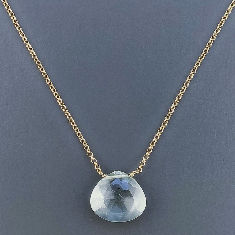 Collana Girocollo Con Catena Dorato Argento 925 E Ametista Verde (Prasiolite) Taglio Goccia Briolette Sfaccettato A Mano 1Pz