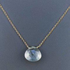 Collana Girocollo Con Catena Dorato Argento 925 E Ametista Verde (Prasiolite) Taglio Goccia Briolette Sfaccettato A Mano 1Pz