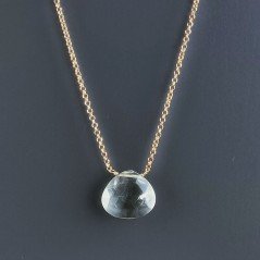 Collana Girocollo Con Catena Dorato Argento 925 E Ametista Verde (Prasiolite) Taglio Goccia Briolette Sfaccettato A Mano 1Pz