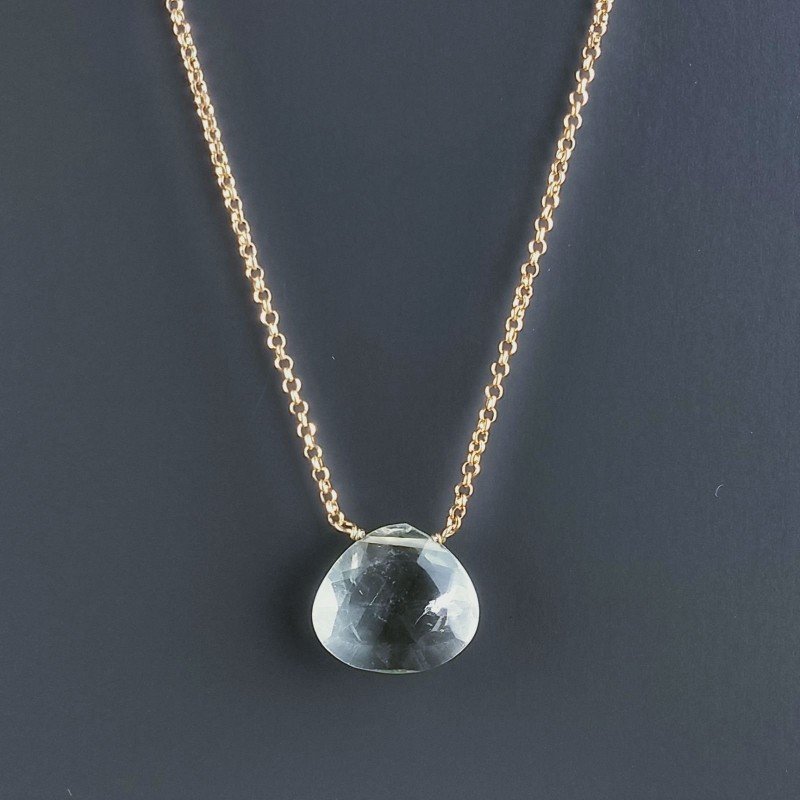 Collana Girocollo Con Catena Dorato Argento 925 E Ametista Verde (Prasiolite) Taglio Goccia Briolette Sfaccettato A Mano 1Pz