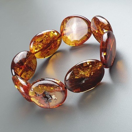 Bracciale Elastico Ambra Baltica Ovale Piatto Liscio 17,20gm 1pz