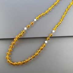 Collana Con Pietre Dure Quarzo Citrino Idrotermale E Perle Di Fiume Annodato A Mano
