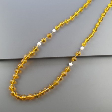 Collana Con Pietre Dure Quarzo Citrino Idrotermale E Perle Di Fiume Annodato A Mano