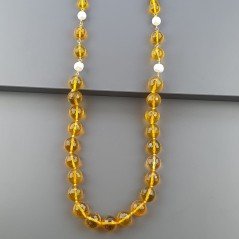 Collana Con Pietre Dure Quarzo Citrino Idrotermale E Perle Di Fiume Annodato A Mano