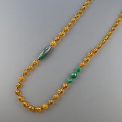 Collana Con Pietre Dure Quarzo Citrino Idrotermale,Giada E Diaspro Tormalinato Annodato A Mano