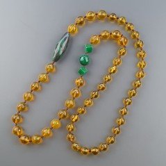Collana Con Pietre Dure Quarzo Citrino Idrotermale,Giada E Diaspro Tormalinato Annodato A Mano