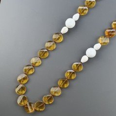 Collana Con Pietre Dure Quarzo Citrino Idrotermale,Agata Bianca E Conchiglia Annodato A Mano