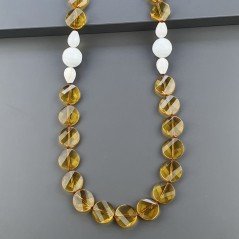 Collana Con Pietre Dure Quarzo Citrino Idrotermale,Agata Bianca E Conchiglia Annodato A Mano