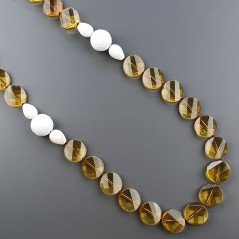 Collana Con Pietre Dure Quarzo Citrino Idrotermale,Agata Bianca E Conchiglia Annodato A Mano