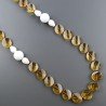 Collana Con Pietre Dure Quarzo Citrino Idrotermale,Agata Bianca E Conchiglia Annodato A Mano