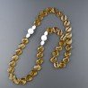Collana Con Pietre Dure Quarzo Citrino Idrotermale,Agata Bianca E Conchiglia Annodato A Mano
