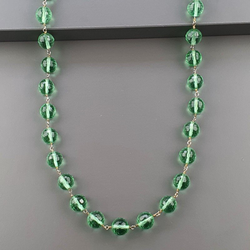 Collana Nodo Orafo Dorato Con Pietre Dure Fluorite Verde Idrotermale Annodato A Mano