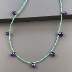 Collana Girocollo Con Pietre Dure Avventurina Verde E Ametista Africana Gocce Sfaccettato E Chiusra In Argento 925 A Mano