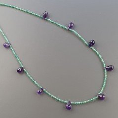 Collana Girocollo Con Pietre Dure Avventurina Verde E Ametista Africana Gocce Sfaccettato E Chiusra In Argento 925 A Mano